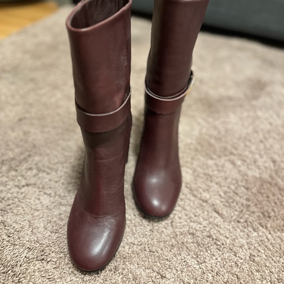 BURGUNDY LEATHER BOOTS THE WISHBONE  7.5 - Picture 3 of 6